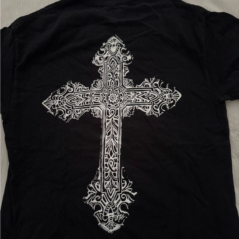 Black T-Shirt with Intricate Cross Design